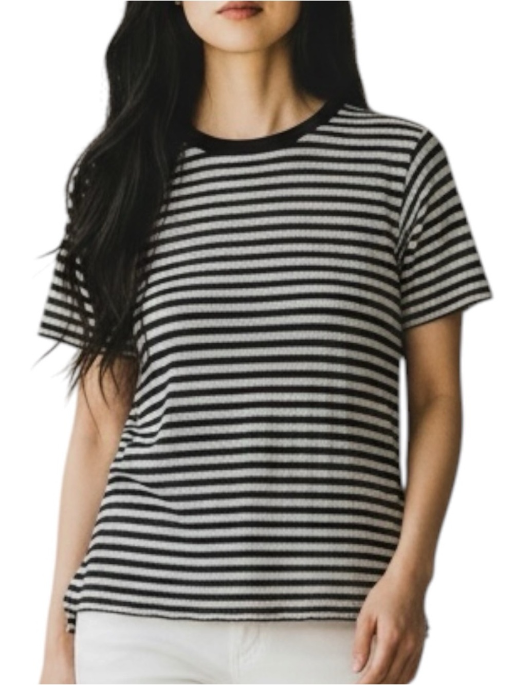 EILEEN FISHER Organic Linen Knit Striped Sweater Tunic Top in Navy/White Size M